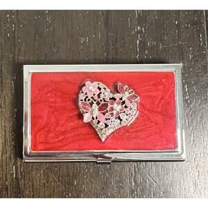 Spring Street Silver Tone Enamel Red Valentine Butterfly Rhinestone Card Holder